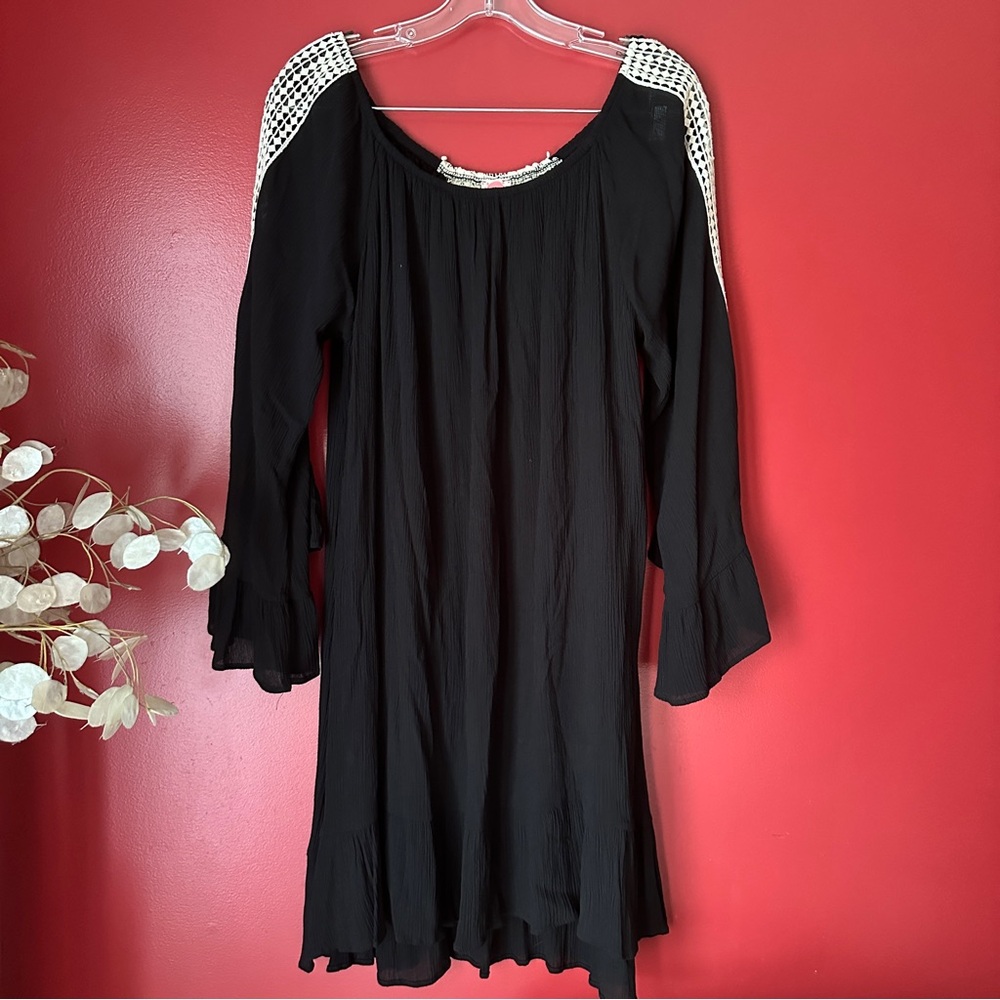 Black Embellished Dress with Bell Sleeves